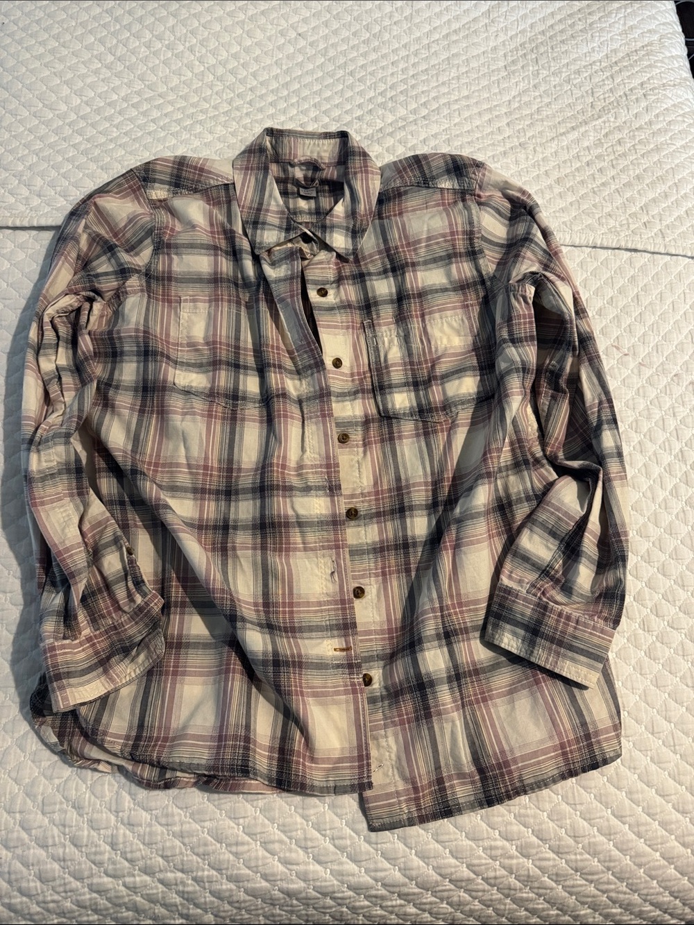 Carhartt Plaid Button-Up Shirt in Cream, Mauve & Navy